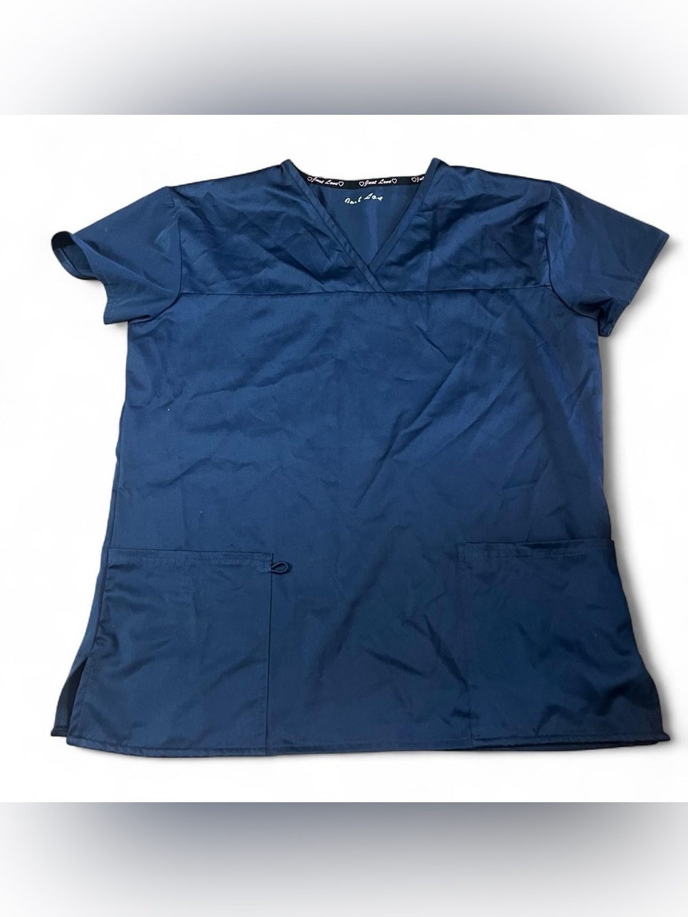 Navy Blue Scrub Top Women’s Medical Nursing Uniform Workwear Pocketed